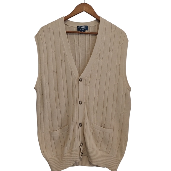 La Mode Other - Vtg LA Mode Sweater Vest Button Up Fisherman Size XL Cream Knit Chandler 90s Y2K